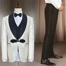 Men's Suits Slim Fit Wedding Men For Groom 2024 Shawl Lapel Design Tuxedo 3 Pieces Fashion Jacket With Vest Pants Tailored Formal Suit