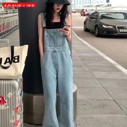 Women's Jeans Denim Mopping Pants Women Spring Summer Korean Loose High Waist Wide Leg Street Fashion Suspender Jean Trousers