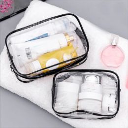 Bags Transparent Black Zipper Makeup Bag Organiser Box Women Men Travel Clear Cosmetic Bag Case Waterproof Toiletry Wash Make Up Bags