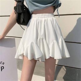 Skirts White Black A-line Skirt Women's Elastic High Waist With Shorts Sweet Ruffled Slim Thin Casual Preppy Style Summer