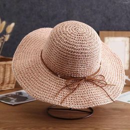 Wide Brim Hats Travel Sunhat Women'S Summer Fashion Small Fresh Solid Straw Hat Beach Sun Woven Large Sunscreen