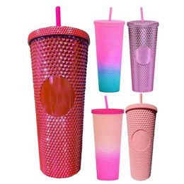 24oz/800ml Pink Coffee Cup with Straw Double Wall Insulated Tumbler Water Bottle Bling for Girl Gifts 240425
