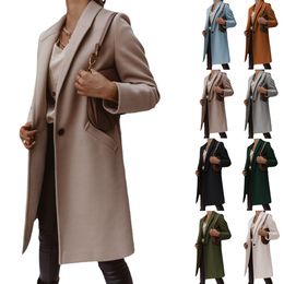 Новый осенний и зимний твердый цвет поворотный воротниц средняя длина длина длина теплой моды женский бизнес-стиль шерстяной шерсть верхняя одежда AST9454