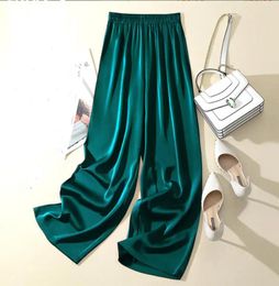 Women's Pants 2024 Summer Silk Satin Loose Casual Solid Colour Trousers High Waist Elegant Women Office Silky Wide Leg