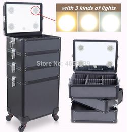 Multilayer Aluminium frame Cosmetic CaseDresser Makeup Toolbox with lightMakeup artist Suitcase BoxTrolley Luggage Bag9575333