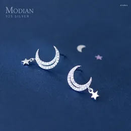 Stud Earrings Modian Fashion Shining Clear CZ Moon Earring For Women Genuine 925 Sterling Silver Ear Pin Korea Style Fine Jewelry Bijoux