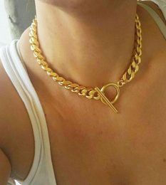 Summer Fashion High Quality 9mm Cuban Link Chain Toggle Clasp Gold Colour Trendy European Women Choker Necklace Pendant Necklaces8085448