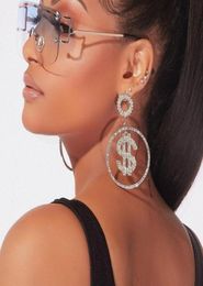 Dangle Chandelier Stonefans Statement Dollar Money Earrings Hoop Rhinestone Jewlery For Women Crystal Bling Earring Pendant Jewe7875672