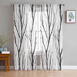 Curtain Abstract Silhouette Branch Bird Animals Tulle Sheer Window Curtains For Living Room Kitchen Bedroom Voile Hanging