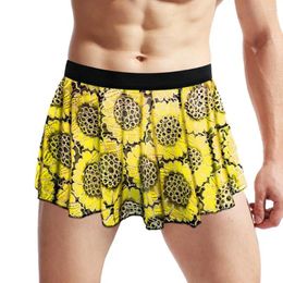 Men's Sleepwear Men Short Pleated Skirt Vintage Printed Mini For Women Elastic Waist Clubwear Panties Underwear Soft