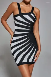 Casual Dresses Bandage Dress Striped Summer Women's Factory 2024 Sexy Spaghetti Black With White Bodycon Party Night Club Outfits