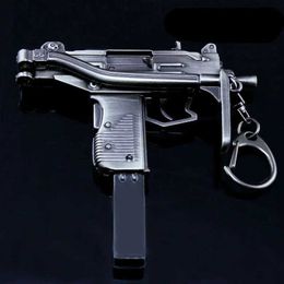 Gun Toys Alloy 1 3 Miniature UZI Model Submachine Gun 15CM High Quty Pistol Keychain Craft Pendant Fake Gun Christmas Gifts T240505