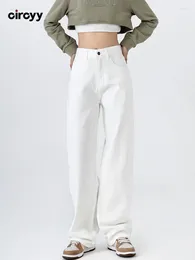 Women's Jeans White Woman High Waisted Denim Pants Full Length Wide Leg Slim Trousers Y2K Korean Fashion Spring Office Lady 2024