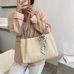 Shopping Bags Summer Straw Woven Shoulder Women Large Capacity Bag Girl Fashion Bowknot Tote Women's Handbags Reusable
