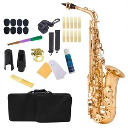 Saxophone Eb Alto New Saxophone High Quality Brass Gold Lacquer E Flat Alto Sax Woodwind Instrument with Carrying Case and Accessories