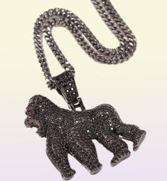 Pendant Necklaces Hip Hop CZ Stone Paved Bling Iced Out Gorilla Animal Pendants For Men Rapper Jewelry Black Gold Silver ColorPend9072693