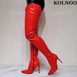 Boots Kolnoo Handmade Real Po Ladies High Heels Thigh-high Red Faux Leather Over Knee Sexy Evening Fashion Winter Shoes