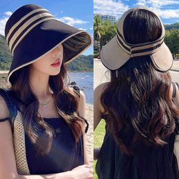 Wide Brim Hats Summer Women Sunhat Black Vinyl UV Protection Panama Fisherman Hat Beach Outdoor Lady Empty Top Sun