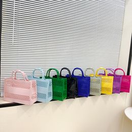 2024 New Summer Shopping Basket Portable Jelly Bag Large Capacity Basket Storage Basket Candy Color Hollow Beach Bag