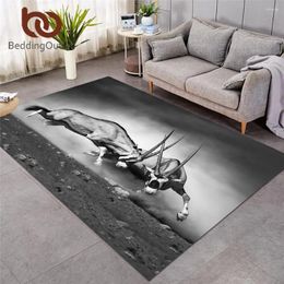 Carpets BeddingOutlet Animal Large Carpet For Living Room Antelope Floor Mat 3D Pography Area Rug 122x183cm Black And White Tapete