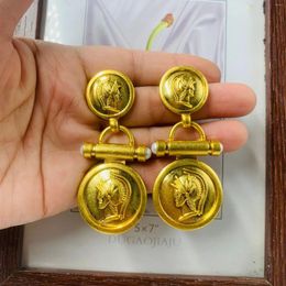 Stud Earrings Mediaeval Vintage Antique Western Retro King Ancient Coin Head Relief