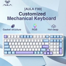 AULA F99 Machanical Keyboard Bluetooth 5.0/2.4G Wireless/Wired Gasket-mounted Gaming Keyboard 99 Keys Customizable Keyboards 240419