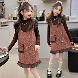 Clothing Sets Girls' Dress Spring 2024 Fashionable Girl Big Boy Small Fragrant Vest Two Piece Set Skirt