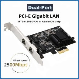 Cards 1/2 Port 2.5G PCIE To RJ45 Network Card RTL8125 Chip Gigabit Ethernet PCI Express 10/100/2500Mbps For PC