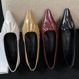 Dress Shoes Cozy Brand Design Elegant Mary Janes Pointed Toe Low Heels Leisure Women Pleated Flat Fashion Chaussures Femme