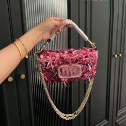 1:1 Shoulder Bags Crystals Bag Designer Dinner Cross Body Sliding Chain Top Handle Handbag Rhinestone Baguette Sequin Hand Purse Mirror Quality Tote 2024