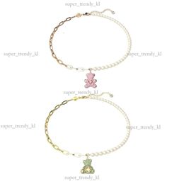 Swarovskis Necklace Designer Jewels Original Quality Teddy Series New Smart Bear Necklace Women's Full Diamond Splice Necklace Pearl Element Teddy Bear 825