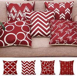 Cushion/Decorative Christmas Red Decorative Cushion cover Linen Geometric Cushions 45x45 Decorative s for sofa Nordic Couch Home Decor