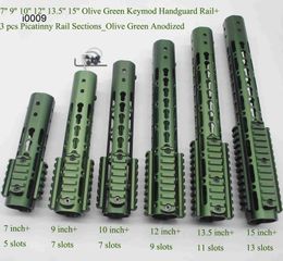 7/9/10/12/13.5/15 inch Keymod Handguard Rail with 3 x Picatinny / Weaver Rail Sections_Olive Green Anodized+Steel Nut