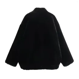 Women's Jackets Withered Retro Faux Fur Coat Winter Jacket For Fashionable Black Plush Warm Tops