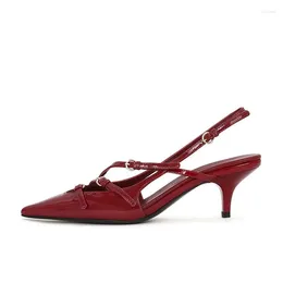 Dress Shoes Fashion Women Sandals Elegant Pumps 2024 Ins Street Red Patent Leather Party Woman