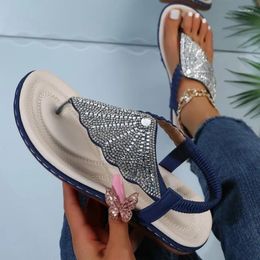 Casual Shoes 2024 Summer Comfort For Women Female Sandal Breathable Large Size Girls Rhinestone Low Beige Flat Big Fashion Sewing B