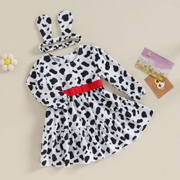 Girl Dresses FOCUSNORM 0-4Y Toddler Kids Girls Autumn Dress 2pcs Long Sleeve Spots Print Patchwork A-line With Headband