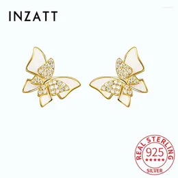 Stud Earrings INZAReal 925 Sterling Silver Zircon Butterfly For Fashion Women Cute Insect Fine Jewellery Minimalist Accessories