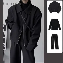 Men's Tracksuits Dark Design Short Wide-shoulder Flight Jacket Men 2024 Spring Autumn Simple Single Piece/suit Lapel Long-sleeved Top