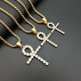 Pendant Necklaces Hot Selling Titanium Steel Vacuum Gold-plated Micro Inlaid Zircon Anke Cross Life Key Pendant