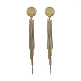 Stud Earrings Yellow Opal Gold Color Long Chain Tassel Earring For Women Genuine 925 Sterling Silver Drop Fine Offic Casual Jewelry