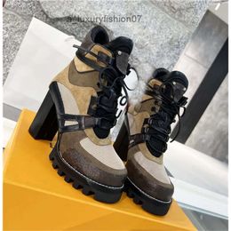 2024 Designer Paris Iconic Star Trail Ankle Boots Treaded Rubber Patent Canvas And Leather High Heel Chunky Lace up Martin Ladys Winter Sneakers Size 35-41