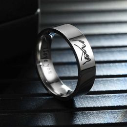 Wedding Rings Engraved with I Love You Letters Titanium Steel Couple Ring Cartoon Hand in Hand Heart Shape Wedding Valentine Day Jewelry Gift