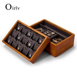 Oirlv Wooden Jewelry Box Organizer Stackable Ring Earrings Bracelet Watch Pendant Boxes Multifunctional Wood Jewelry Storage Box 240425