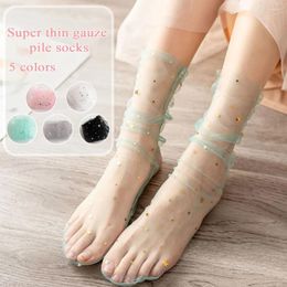 Women Socks See Through Mesh Lace For Colorful Sequin Star Summer Ultra-Thin Transparent Fishnet Harajuku Loose Long