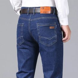 Mens Denim Jeans Business Casual Brand Work OL Daily Fashion Arrivals Pants Plus Size Solid Blue Black Male Trousers 240422