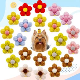 Dog Apparel 10PCS Cotton Hair Bow Cute Dogs Bows Flower Shape Decoration Hand-made Rubber Bands Bowknot For Puppy Pet Headwear