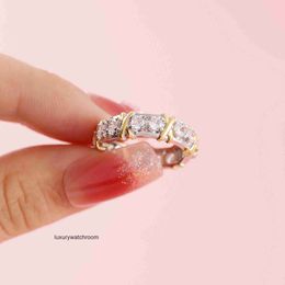 Women Band Tiifeany Ring Jewelry Personalized niche new product luxurious sparkling zircon cross crystal ring simple and fashionable circular hand