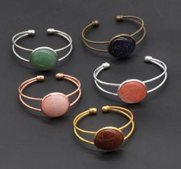 10pcs Different Handmade Gemstone Bangles Round Agate Quazt Stone Opening Silver Gold Copper Bracelets for Women Jewelry Love Wish9938319