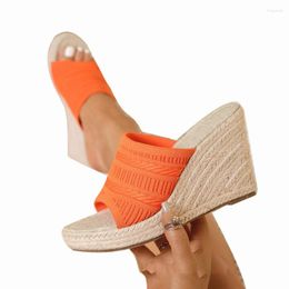 Slippers EAGSITY Stretch Fabric Mesh Espadrilles Slipper Wedges Platform High Heel Shoes Female Pumps Beach Wedding Ladies Sandals